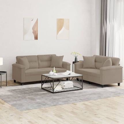 Soffgrupp med kuddar 2 delar Taupe mikrofibertyg