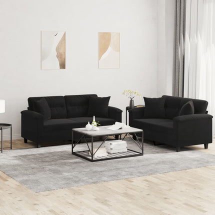 Soffgrupp med kuddar 2 delar svart mikrofibertyg