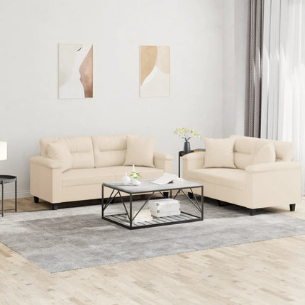 Soffgrupp med kuddar 2 delar Beige mikrofibertyg