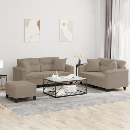 Soffgrupp med kuddar 3 delar Taupe mikrofibertyg