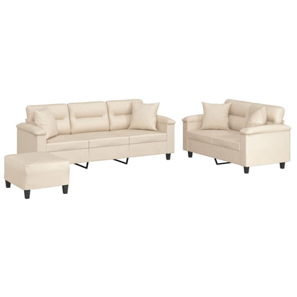 Soffgrupp med kuddar 3 delar Beige mikrofibertyg