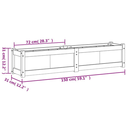 Odlingslåda vaxbrun 150x31x31 cm massiv furu
