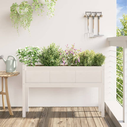 Odlingslådor med ben vit 110x31x70 cm massiv furu