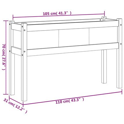 Odlingslådor med ben vit 110x31x70 cm massiv furu