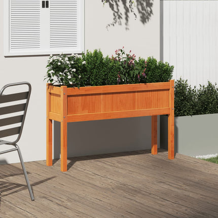Odlingslådor med ben vaxbrun 110x31x70 cm massiv furu