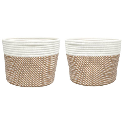 Förvaringskorgar 2 st brun och vit Ø24x18 cm bomull