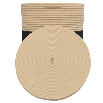 Förvaringskorg med lock svart och beige Ø37x50 cm bomull