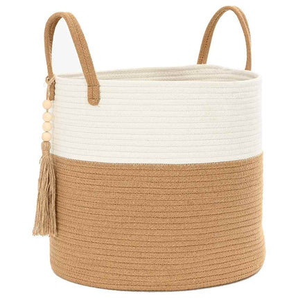 Förvaringskorg brun och vit Ø40x35 cm bomull