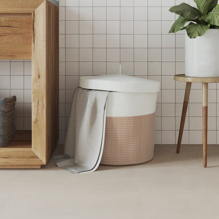 Förvaringskorg med lock brun och vit Ø40x35 cm bomull
