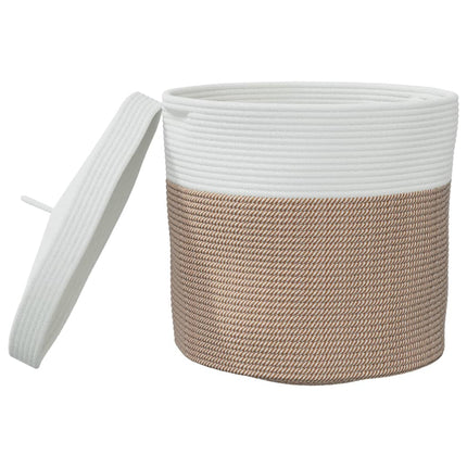 Förvaringskorg med lock brun och vit Ø40x35 cm bomull