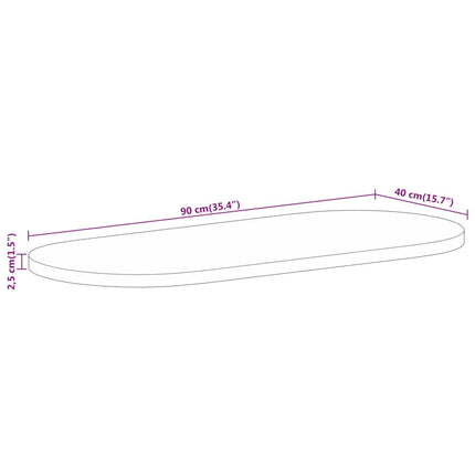 Bordsskiva 90x40x2,5 cm oval massivt grovt mangoträ
