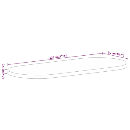Bordsskiva 120x50x2,5 cm oval massivt grovt mangoträ
