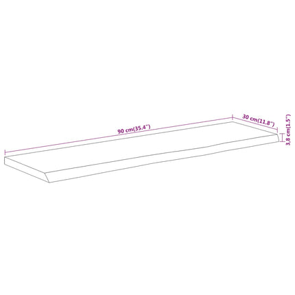 Vägghylla 90x30x3,8 cm rektangulär massiv akacia ojämn kant