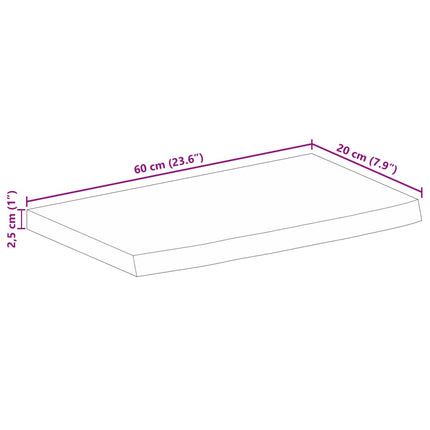 Bordsskiva 60x20x2,5 cm levande kant massivt grovt mangoträ