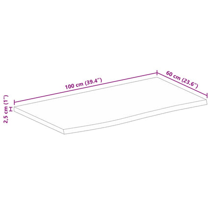 Bordsskiva 100x60x2,5 cm levande kant massivt grovt mangoträ