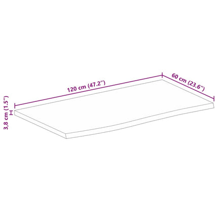 Bordsskiva 120x60x3,8 cm levande kant massivt grovt mangoträ