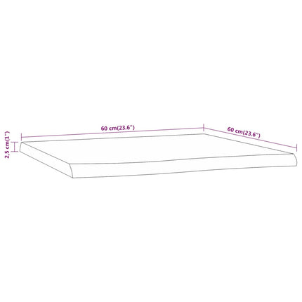 Bordsskiva 60x60x2,5 cm fyrkantig massiv akacia levande kant