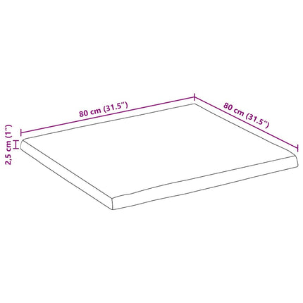 Bordsskiva 80x80x2,5 cm fyrkantig massiv akacia levande kant