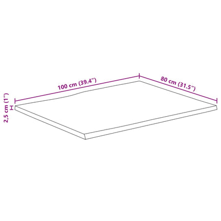 Bordsskiva 100x80x2,5 cm rektangulär massiv akacia levande kant