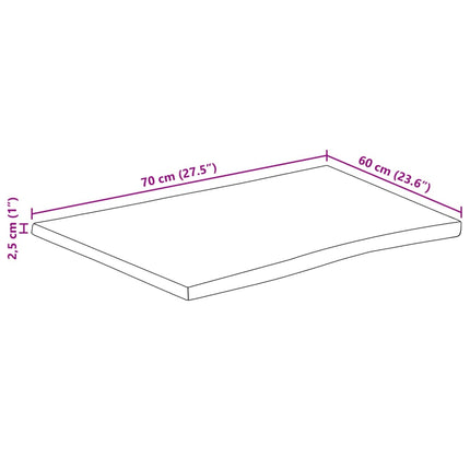 Bordsskiva 70x60x2,5 cm levande kant massivt grovt mangoträ