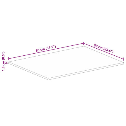 Bordsskiva 80x60x1,5 cm rektangulär massivt grovt mangoträ