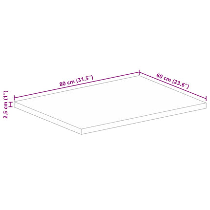 Bordsskiva 80x60x2,5 cm rektangulär massivt grovt mangoträ