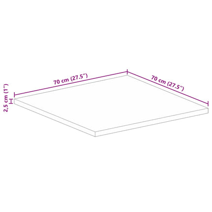 Bordsskiva 70x70x2,5 cm fyrkantig massivt grovt mangoträ