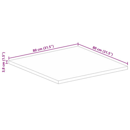 Bordsskiva 80x80x3,8 cm fyrkantig massivt grovt mangoträ