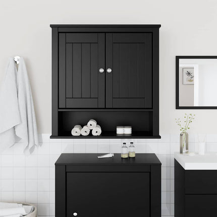 Badrumsskåp BERG svart 69,5x27x71,5 cm massivt trä