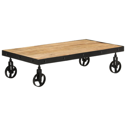 Soffbord med hjul massivt mangoträ 100x55x26 cm