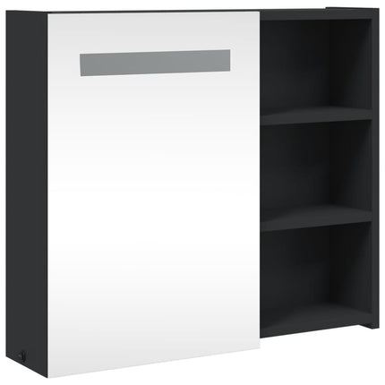 Spegelskåp och LED-lampa svart 60x13x52 cm