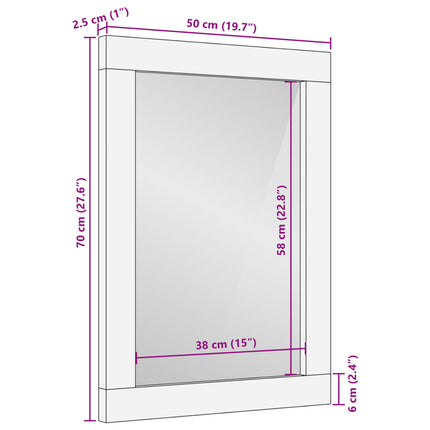 Badrumsspegel 50x70x2,5 cm massivt mangoträ och glas
