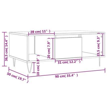 Soffbord rökfärgad ek 90x50x36,5 cm konstruerat trä