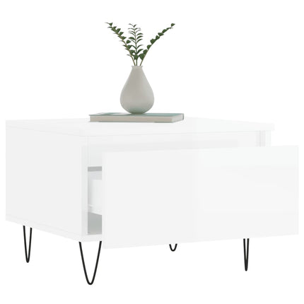 Soffbord 2 st vit högglans 50x46x35 cm konstruerat trä