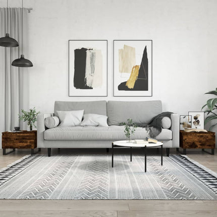 Soffbord 2 st rökfärgad ek 50x46x35 cm konstruerat trä