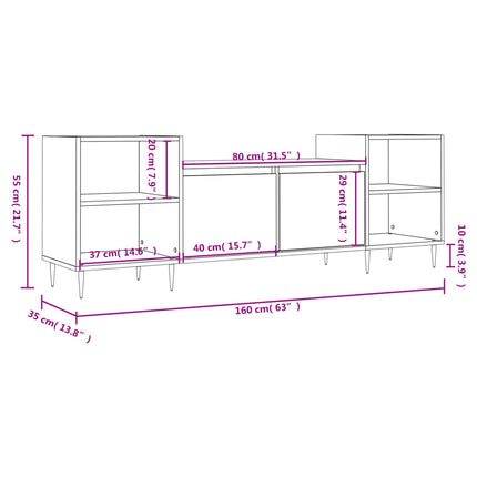 Tv-bänk rökfärgad ek 160x35x55 cm konstruerat trä