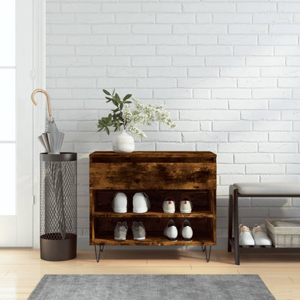 Skoställ rökfärgad ek 70x36x60 cm konstruerat trä