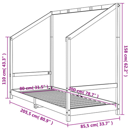 Sängram för barnsäng svart 80x200 cm massiv furu
