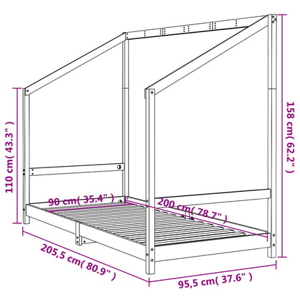 Sängram för barnsäng vit 90x200 cm massiv furu