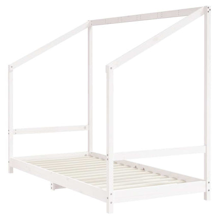 Sängram för barn vit 90x190 cm massiv furu