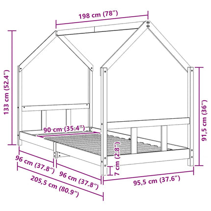 Sängram för barnsäng vit 90x200 cm massiv furu