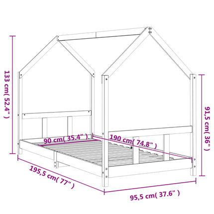 Sängram för barn 90x190 cm massiv furu