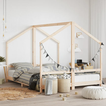 Sängram för barnsäng 2x(80x200) cm massiv furu