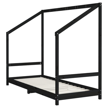 Sängram för barnsäng svart 2x(80x200) cm massiv furu
