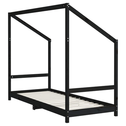 Sängram för barnsäng svart 2x(80x200) cm massiv furu