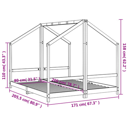 Sängram för barnsäng svart 2x(80x200) cm massiv furu