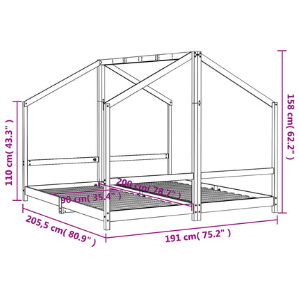 Sängram för barnsäng vit 2x(90x200) cm massiv furu