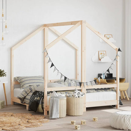 Sängram för barnsäng 2x(70x140) cm massiv furu