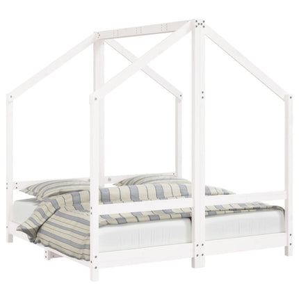 Sängram för barnsäng vit 2x(70x140) cm massiv furu