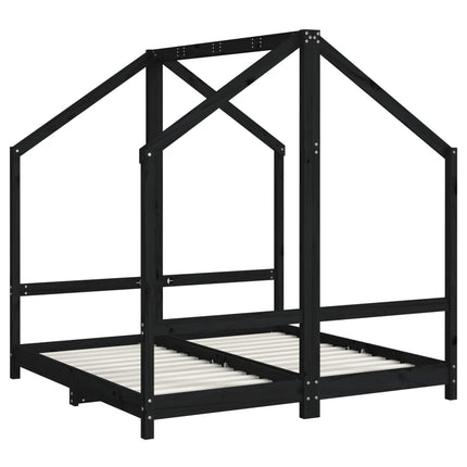 Sängram för barnsäng svart 2x(70x140) cm massiv furu